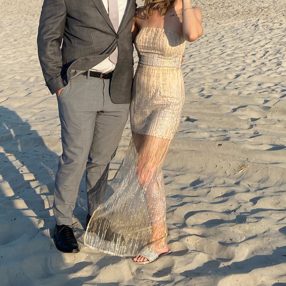 Lulus silver and gold nude dress
